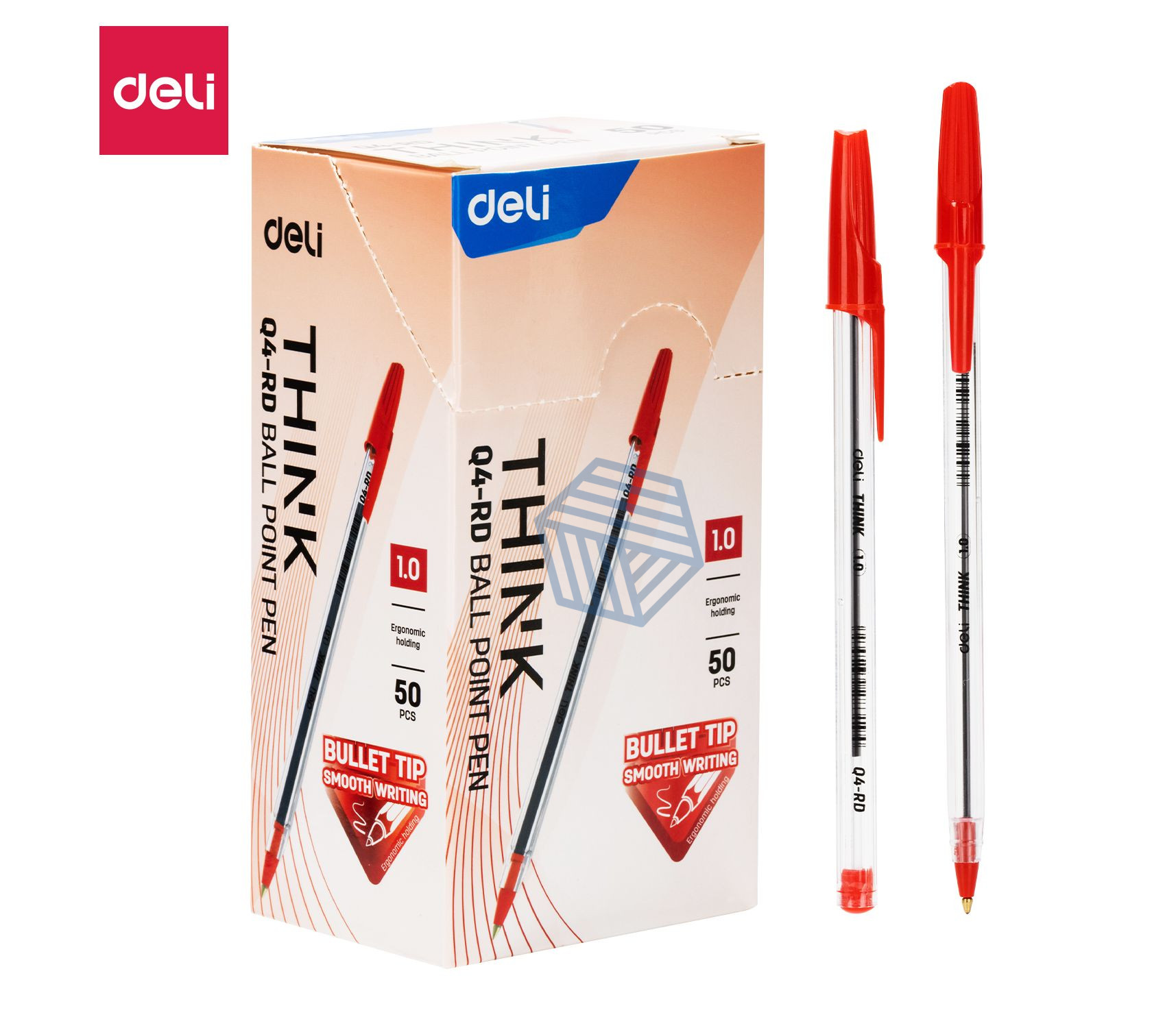 კალამი ბურთულიანი BULLET TIP 1MM RED Q4-RD ,DELI