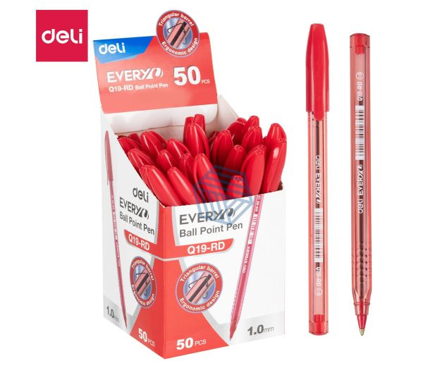 კალამი ბურთულიანი 1MM Q19-RD RED, DELI