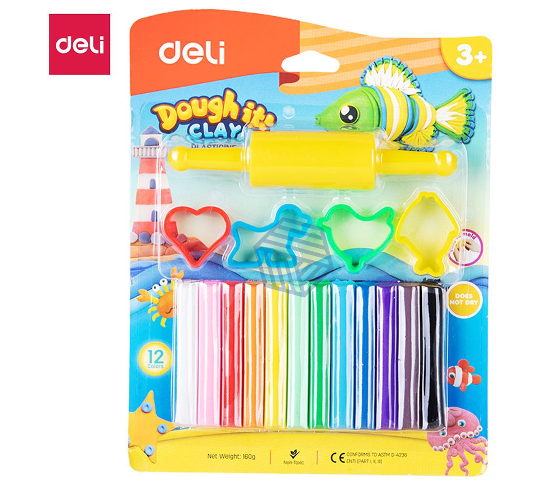 საძერწი მასალა PLASTICINE 12 COLORS,160G,DELI