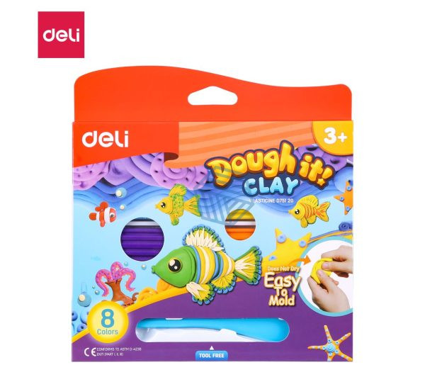 საძერწი მასალა PLASTICINE 8 COLORS, 240G,DELI D75120