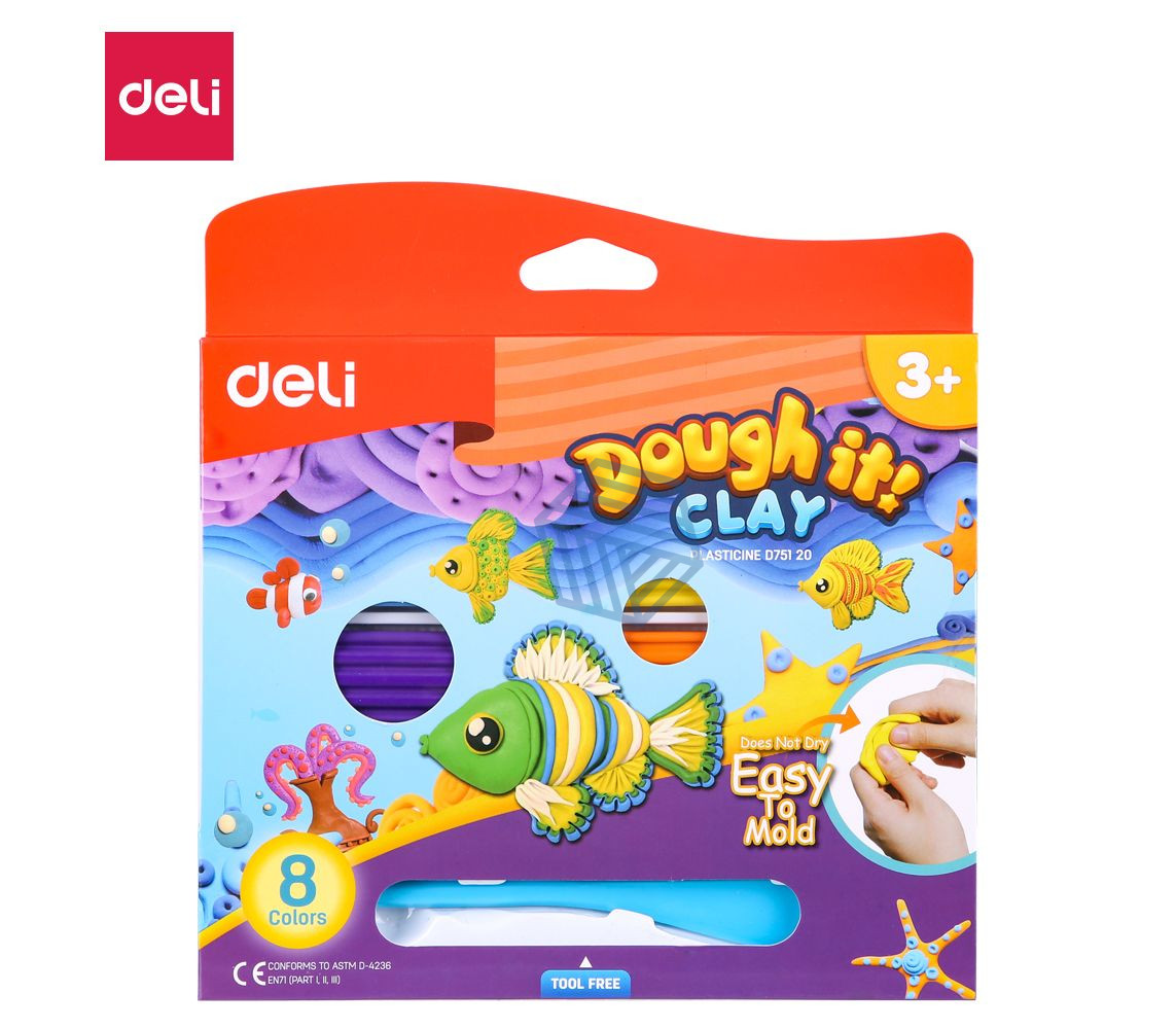 საძერწი მასალა PLASTICINE 8 COLORS, 240G,DELI D75120