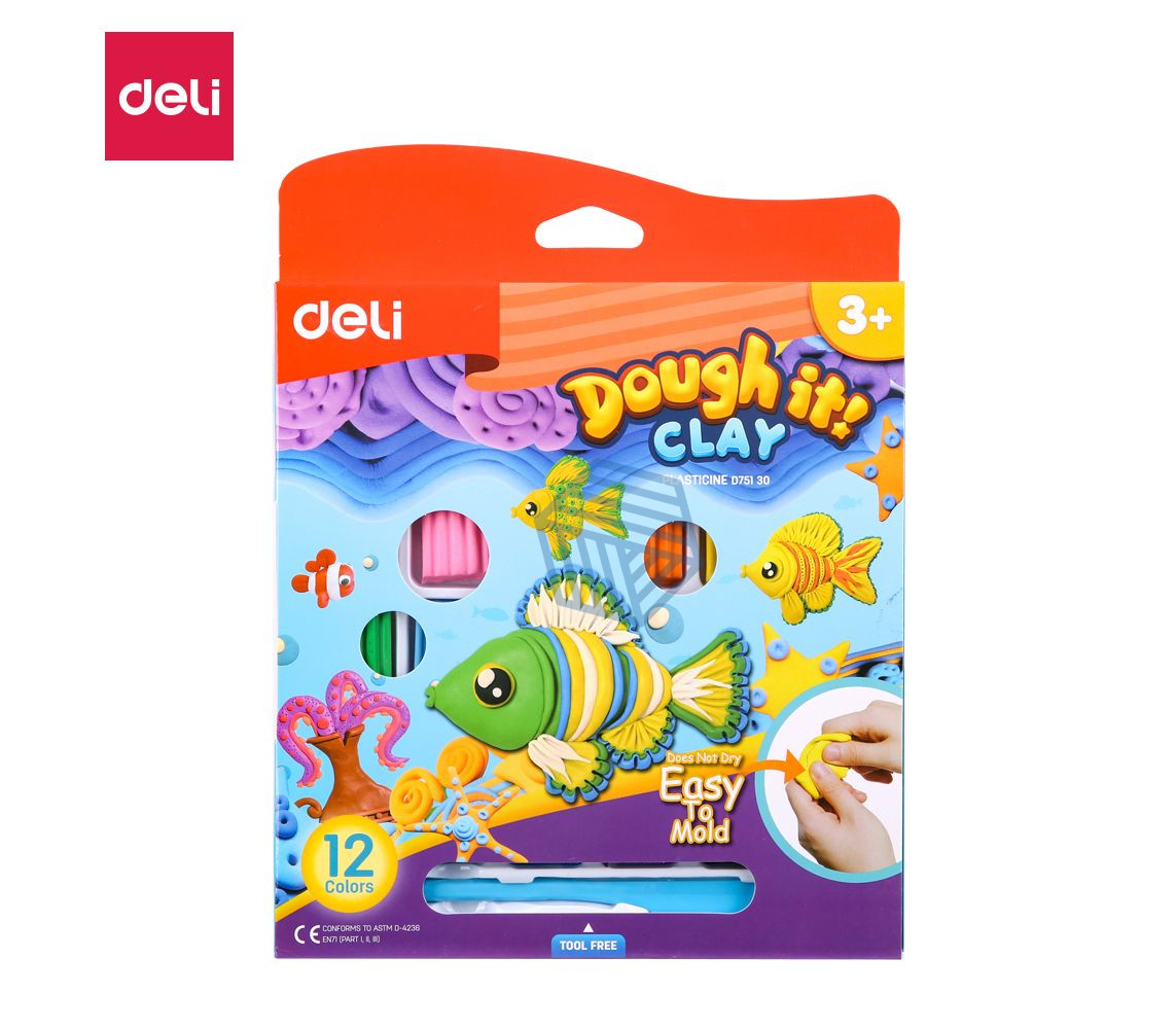 საძერწი მასალა PLASTICINE 12 COLORS, 240G,DELI D75130