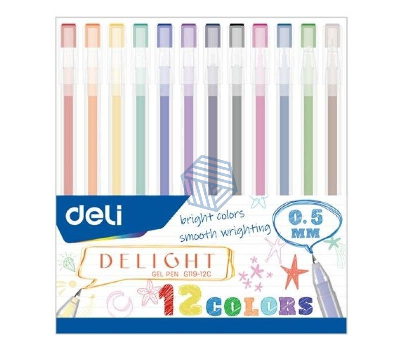 კალამი გელიანი GEL PEN 0.5MM,12 COLORS, 12 ფერი DELI G119-12C