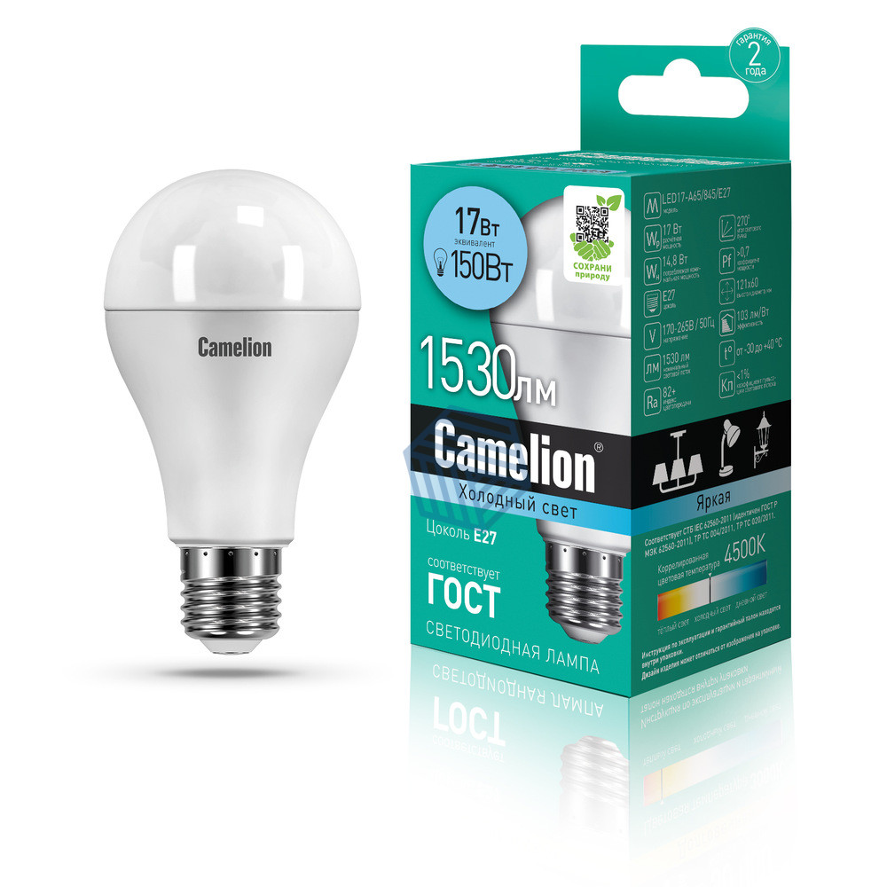 Camelion ლედ განათებით 15ვატი LED17-A65/865/E27 17 ცივი ნათება