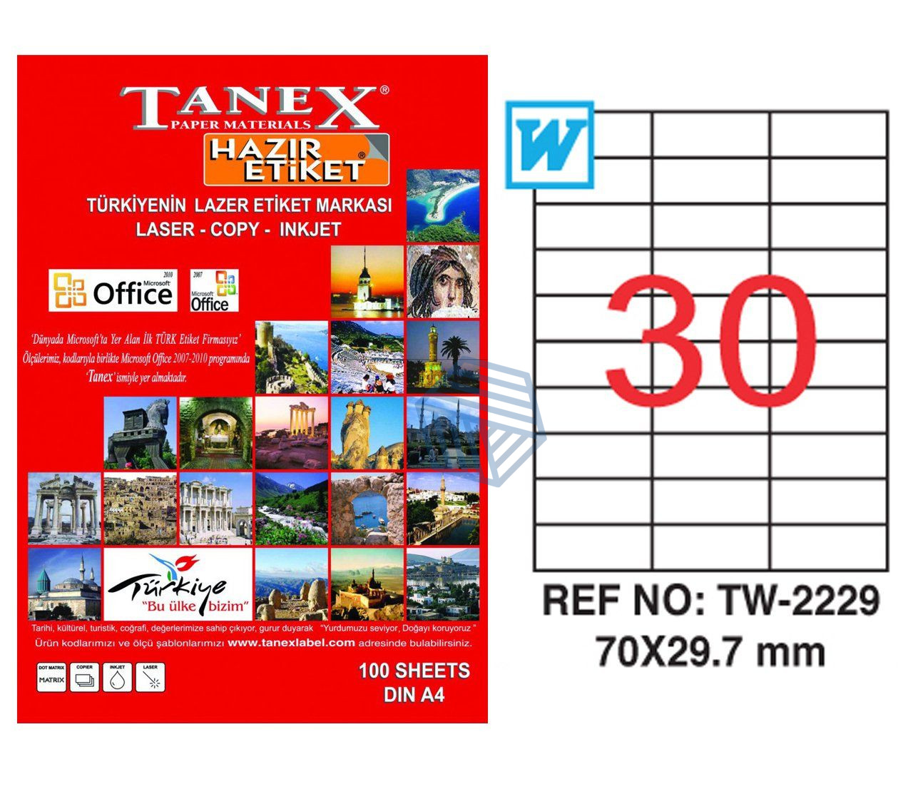 ლეიბლი ა4 1*30 100ფურც (70X29,7) 2229